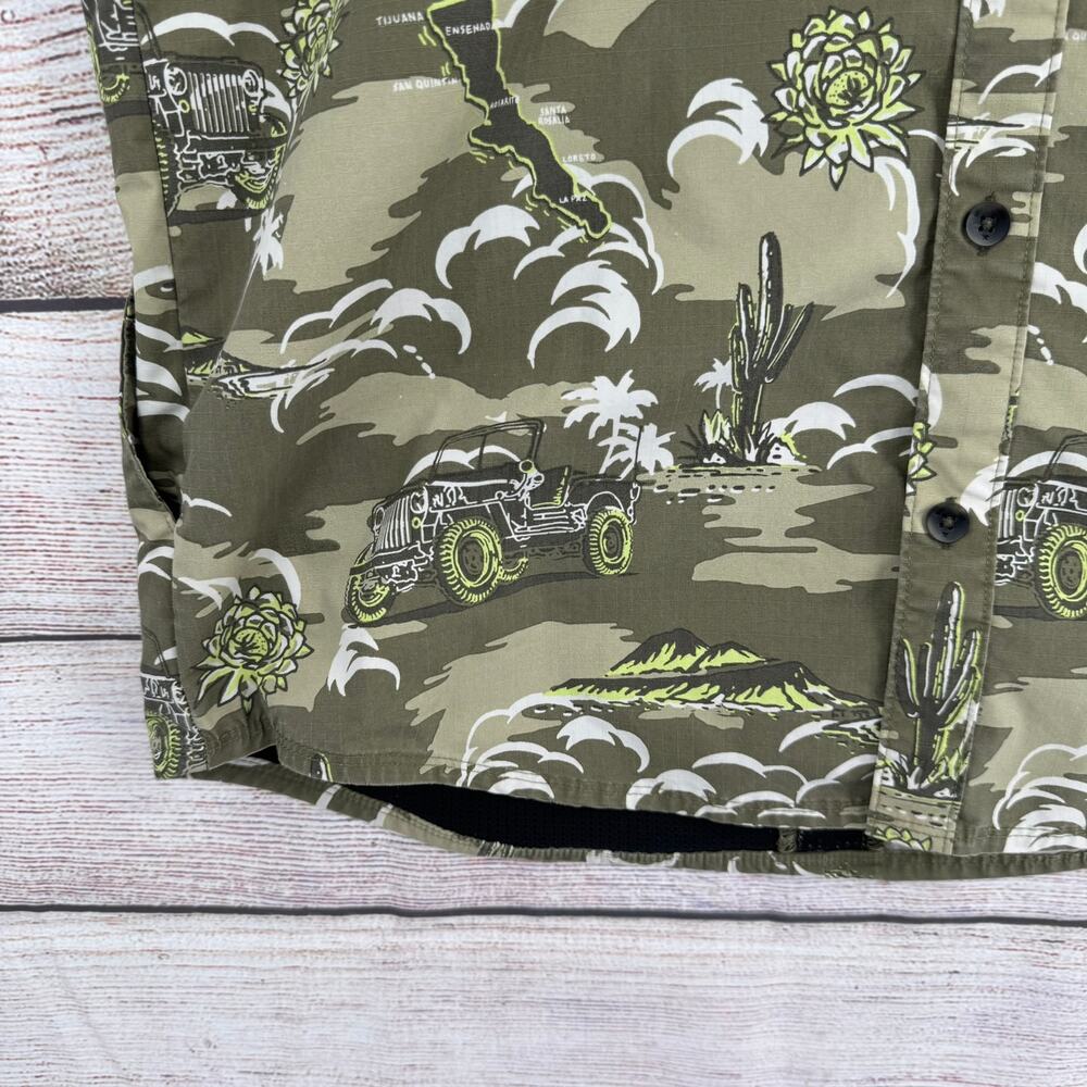 Off the Grid Baja Mexico Print Vented Button Down Shirt Mens Large Green Beige - Picture 4 of 11